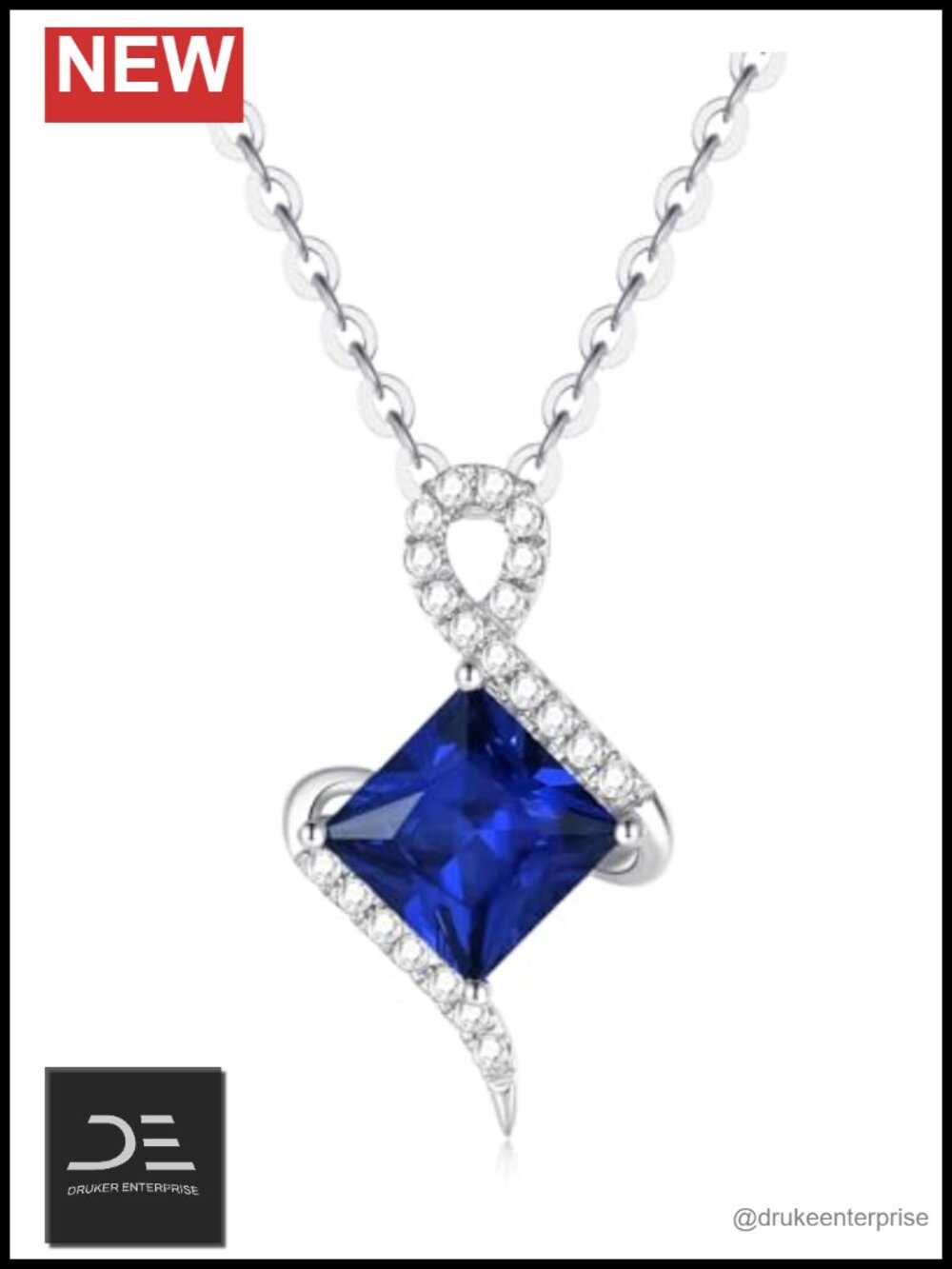 14K Solid White Gold Birthstone Pendant Necklace with Sterling Silver Chain,